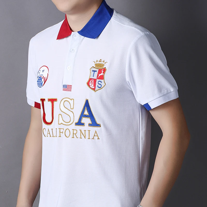 Men\'s polo shirt USA White Royal short casual sport party high-end cotton embroidery luxury contrast color original design