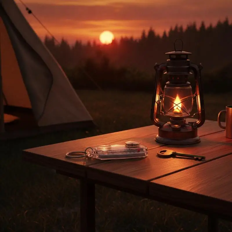 Leichter 3-in-1 Kompass-Schlüsselanhänger mit Mini-Thermometer und Lupe für Kinder-Outdoor-Aktivitäten und Camping – Detail 11