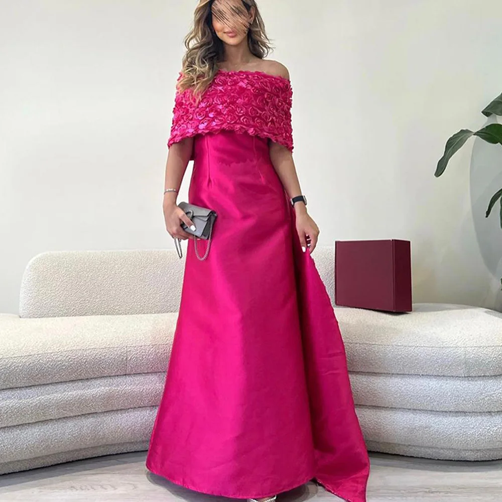 Straight Satin Off the Shoulder Half Sleeves Floor Length Sweep Train Solid Color Appliques Fashion Bespoke Occasion Gowns 2024