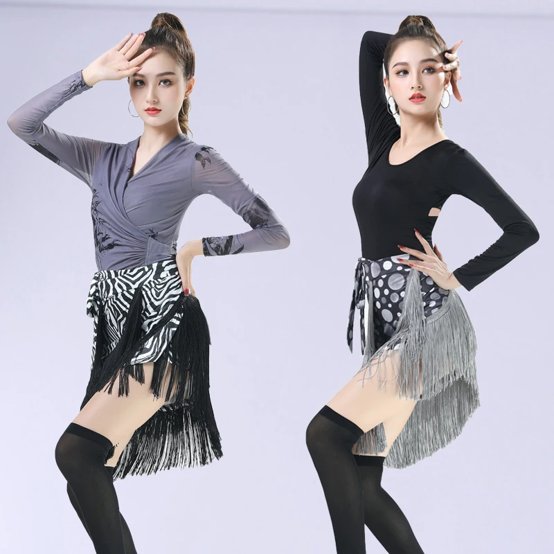 Latin Dance Skirt Bottoms Exercise Clothing Women's Pants Skirt 2023 New Dancing Clothes Hip Scarf Lace-up Tassel Skirt