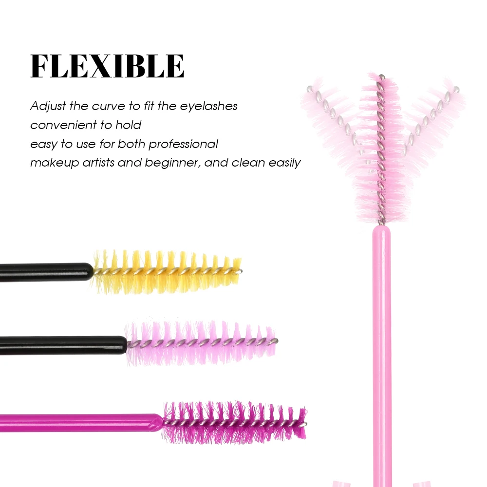 50 Pcs/Set Six Colors Disposable Mascara Wands Mini Lashes Brushes Mascara Applicator  Micro Spoolie Brushes for Eye Lash