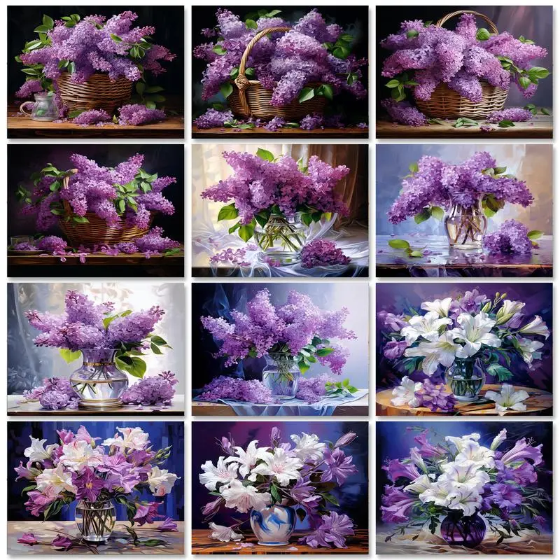 

GATYZTORY Painting By Numbers Kits Purple Flowers Picture With Numbers For Adults Beginner Modern Wall Art Home Decors 60x75cm