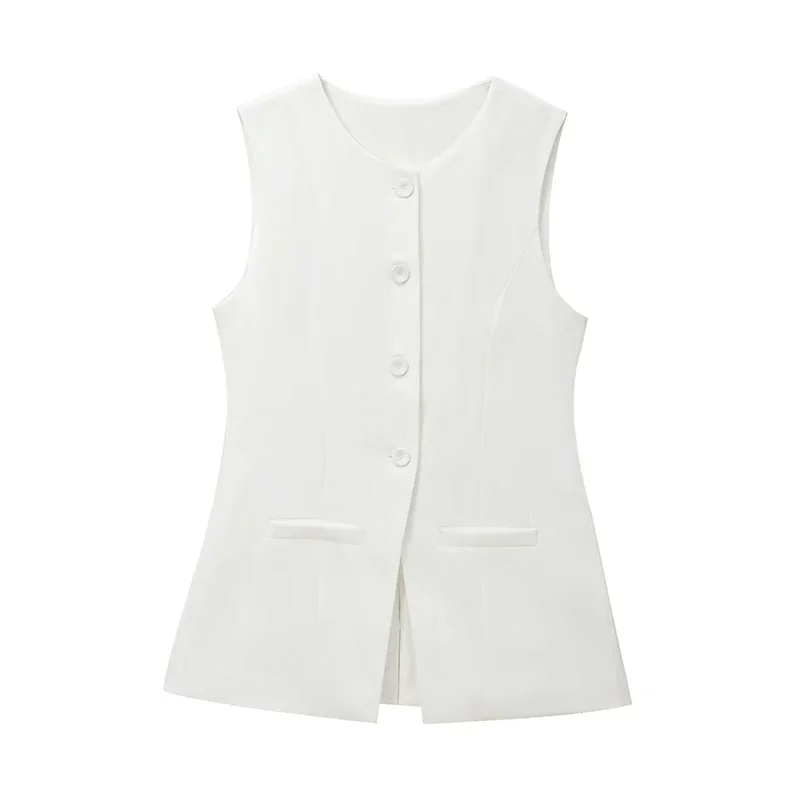 New Women's Sleeveless Vest Fashion Vintage Button Decoration Vests Women's Coats Female Outerwear Chic Tops