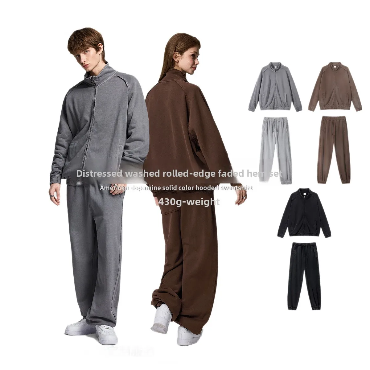 Men's American Retro Sports Suit - Pure Cotton Stand-Collar Jacket & Pants, Loose-Fit