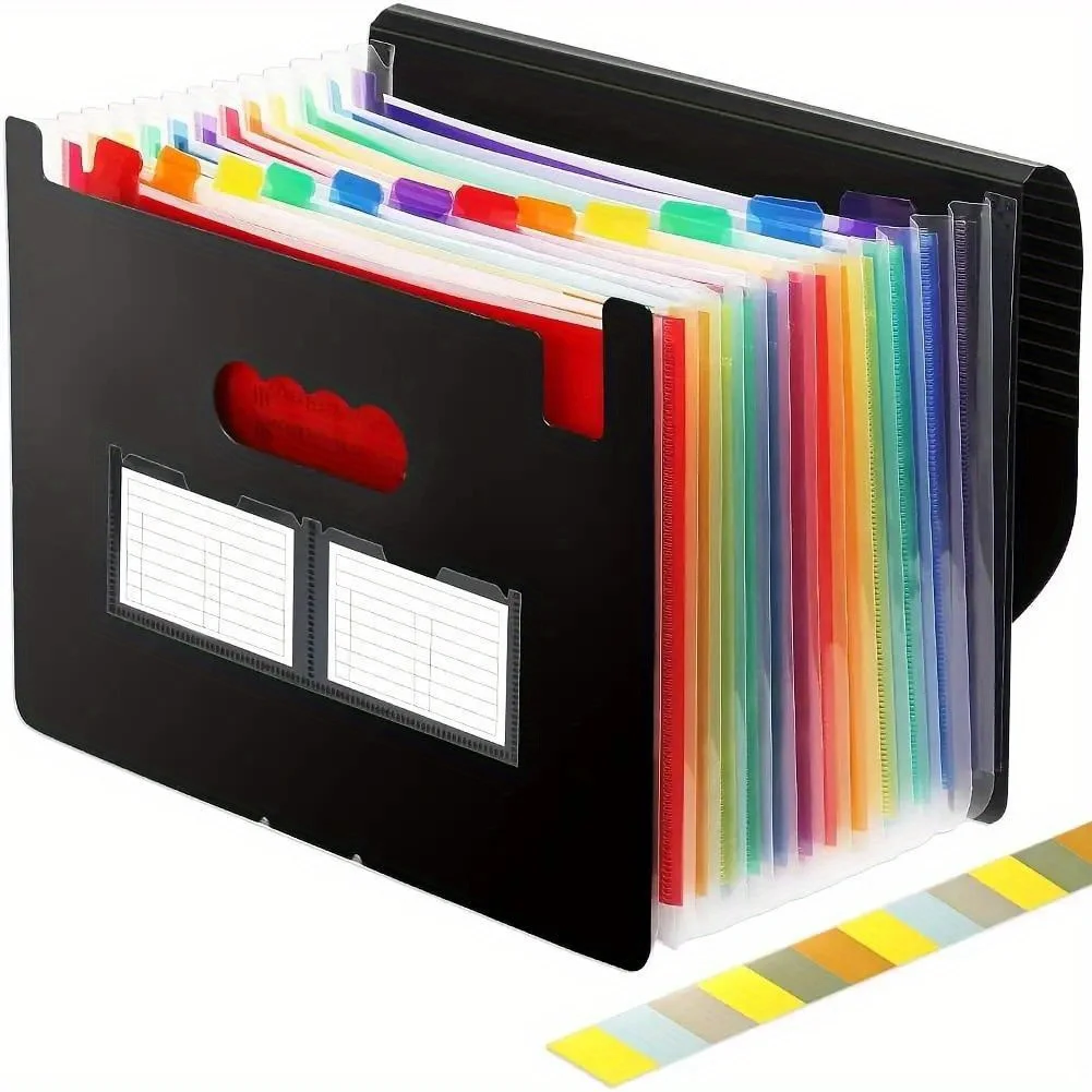

Expanding File Folder 13 Pockets A4 Size Filing Folder Organizer Large Capacity Portable Accordian File Box for Classroom Office
