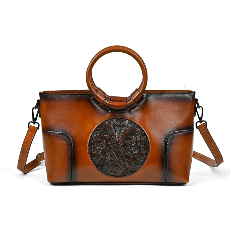

Leather Fashion Versatile Handbag Retro Women's Shoulder Crossbody Bag Simple Casual Business Large Capacity Trend