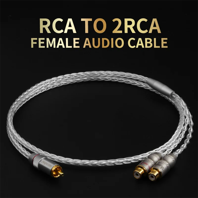 QINCROWN HiFi RCA to 2RCA Female Audio cable single crystal silver gold plated plug in-car CD Power amplifier Mixer patch cord