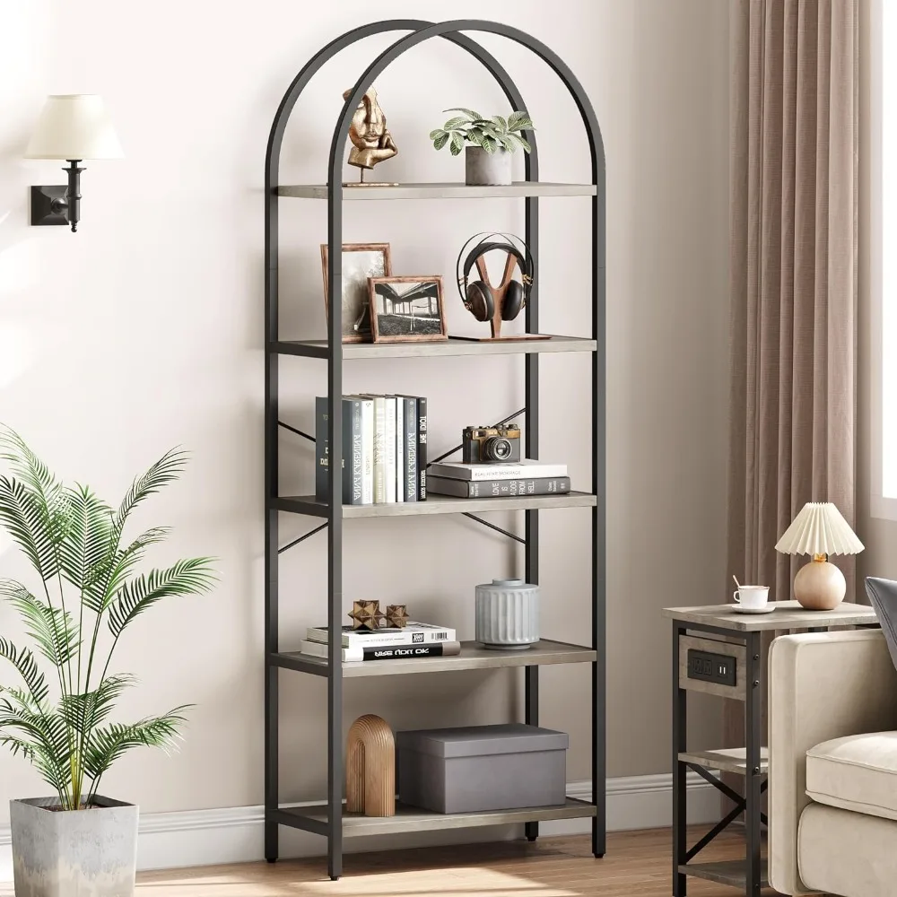 

Bookcases,5 Tier Bookcase Arched Display Racks,Metal Frame Farmhouse Storage Rack Shelf,for Bedroom, Living Room, Home Office