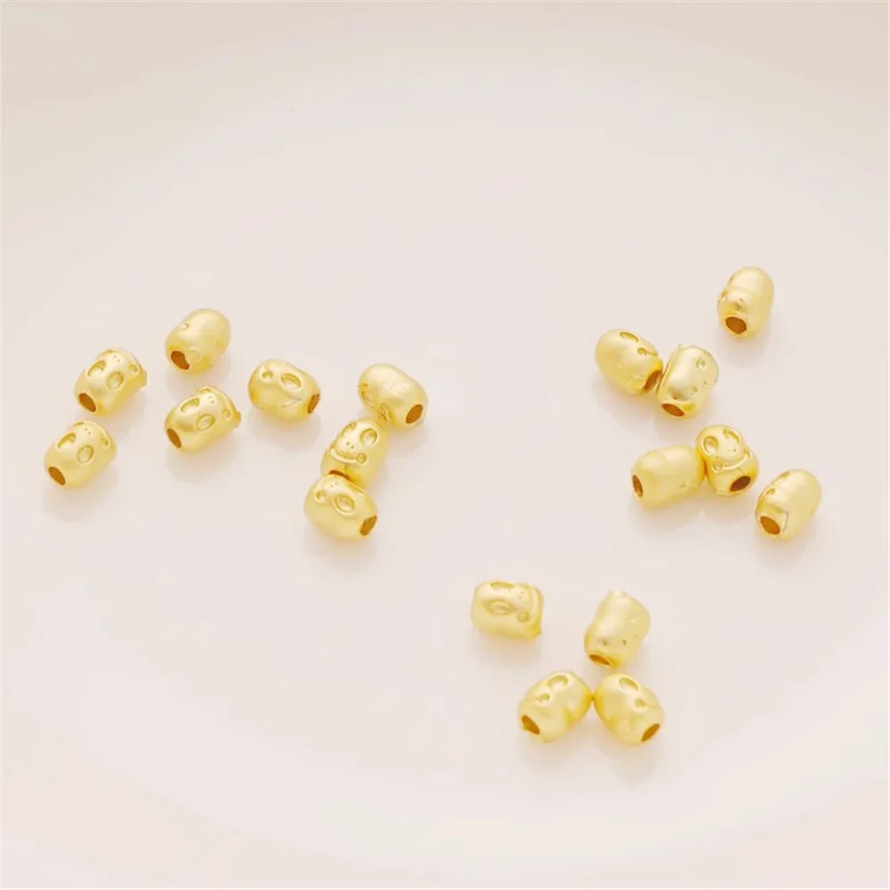 Small Robot Separated Bead Jewelry, 18K Matte Gold, Small Bucket Beads, DIY Bracelet Necklace, Large Hole Loose Beads, 5x6mm