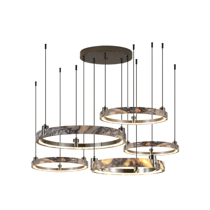 

39-65cm Natural Marble Stone Ring Dimmable LED Chandelier Lighting Lustre Suspension Luminaire Lampen For Living Room