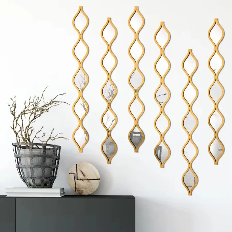 

【2026】6 Pcs Acrylic rdrop Mirror Decor Narrow Wall Decor Boho Vintage Wall Art for Apartment Home Living Room Bathroom Bedroo