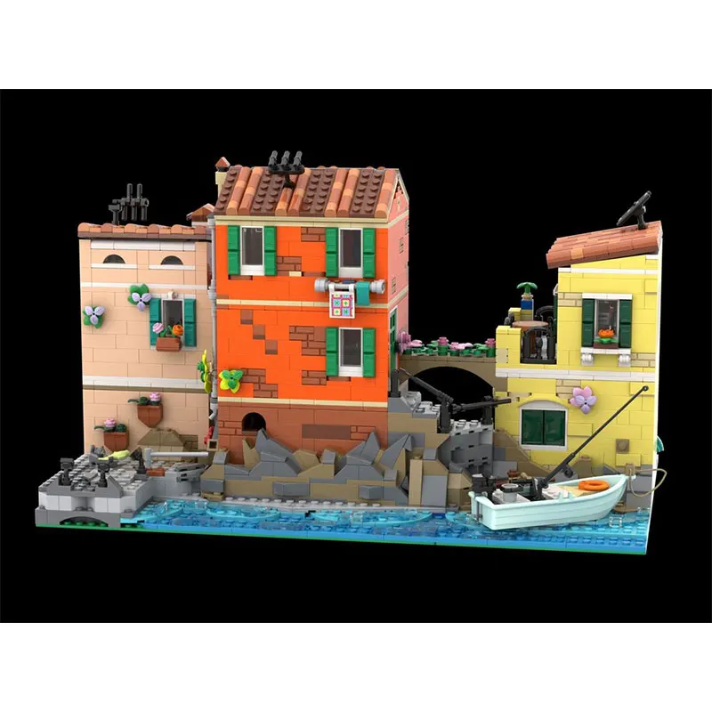 

Строительный блок MOC MOC, вид на улицу, средневековая итальянская квадратная модель, кирпичные игрушки, креативные игрушки, рождественские подарки MOC-238212