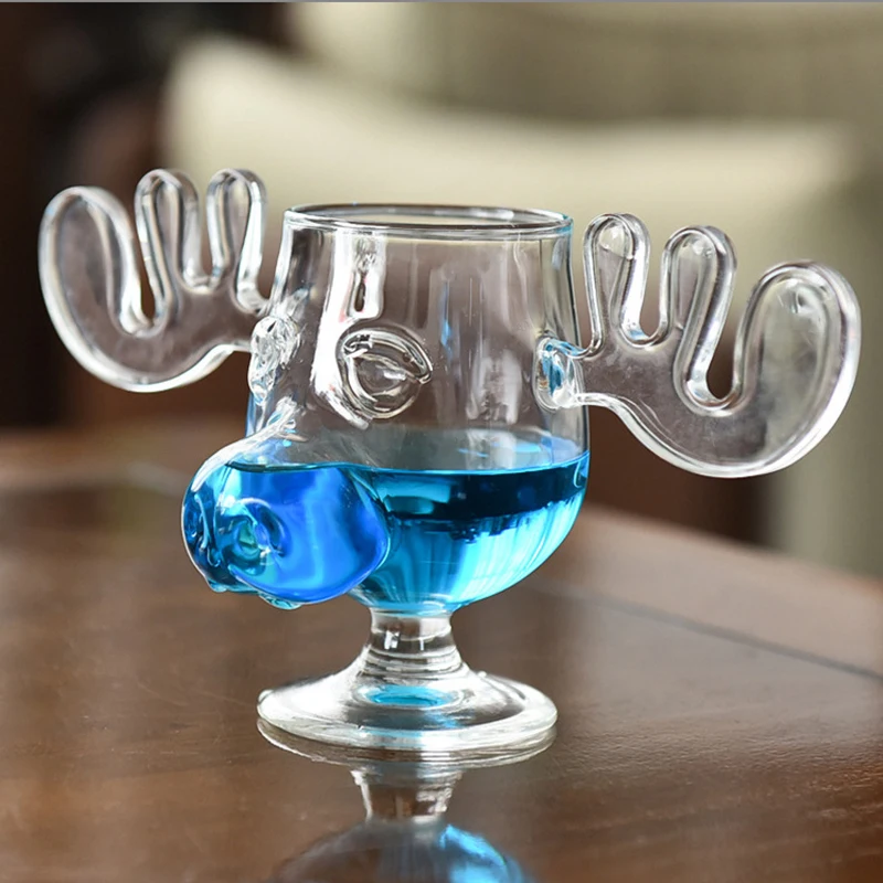 unique Elk shaped  design clear glass cup Vintage Champagne Glasses, Classic Cocktail Glasses Christmas gift