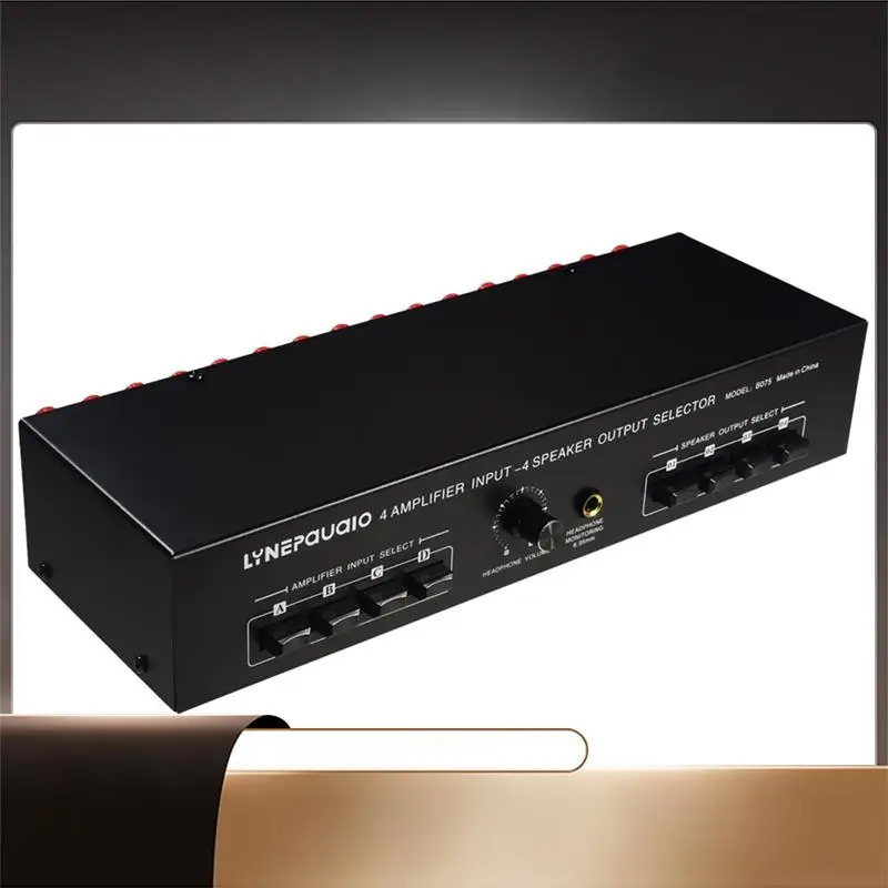 

LYNEPAUAIO Speaker Switcher 4 In 4 Out Power Amplifier Selector Switcher Switch Dispenser 300W Sound Quality Per Channel No Loss