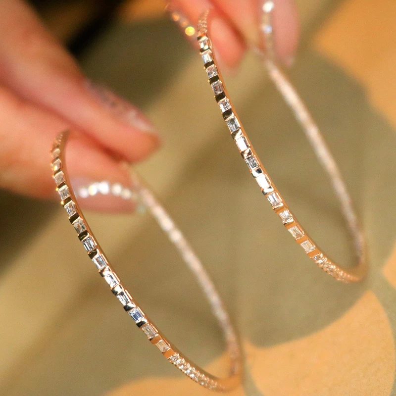 Aazuo 18K Solid Rose Gold  Real Diamonds 1.6ct Classic Big Round Hook Earring Gifted For Women Advanced Wedding Party Au750