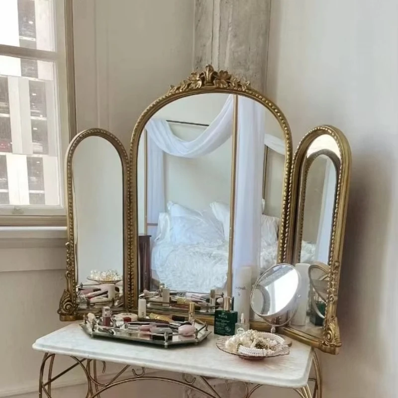 Vintage makeup mirror carved wall mirror tri-fold bedroom vanity mirror