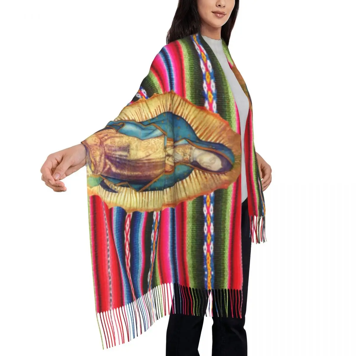 Our Lady Of Guadalupe Virgen Maria Zarape Scarf Women Men Fashion Winter Shawl Wraps Virgin Mary Catholic Tassel Wraps