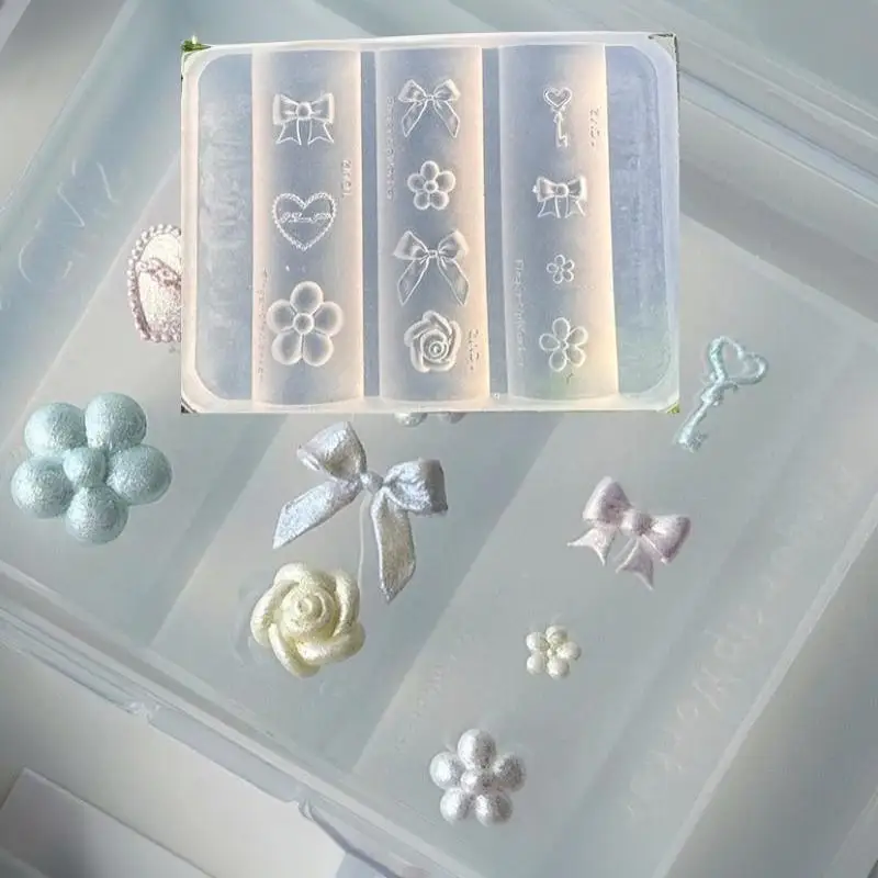 3D Silicone Nail Art Mold Cute Bow Rose Flower Key Patterns Perfect Gift for Nail Lovers DIY Manicure Nail Design Use