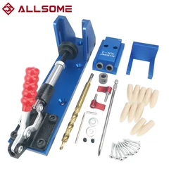 ALLSOME Aluminum Pocket Hole Jig Kit Wood Hole Saw 9.5mm Step Drill Bits 150mm PH2 Screwdriver Bit with Pocket Plugs Screws