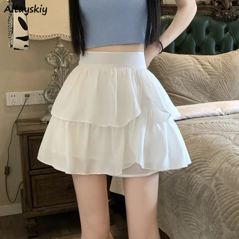 

Mini Skirts for Women Ruffles Solid A-line Design Ulzzang Style Fashion Summer Basic All-match Sweet Юбка Женская Young Newly