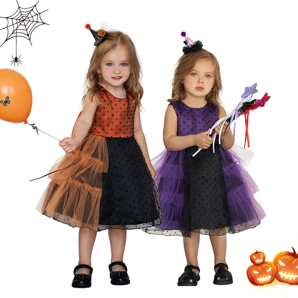 

Children's Halloween Costume Witch Performance Costume Role Play Fairy Tale Witch Outfit Theatrical Stage Wear Kids' Apparel