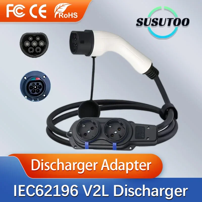 V2L Cable Electric Car Side Discharge Plug EV Charger Type2 16A with EU Socket Outdoor Power Station( Upgraded Version)