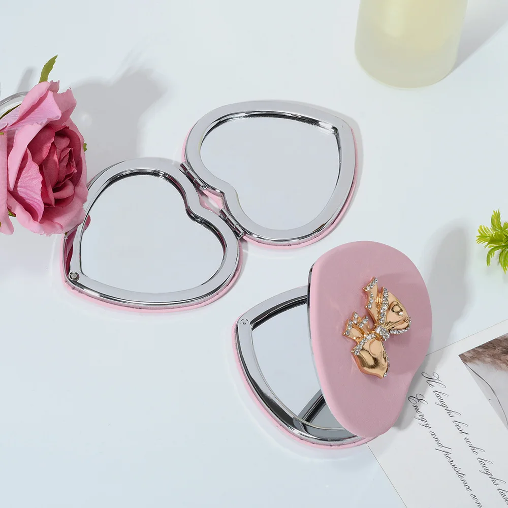 1PC Double Sided Makeup Mirror Love with Bow Tie Simple Style Design Metal Desktop Mirror Practical and Convenient