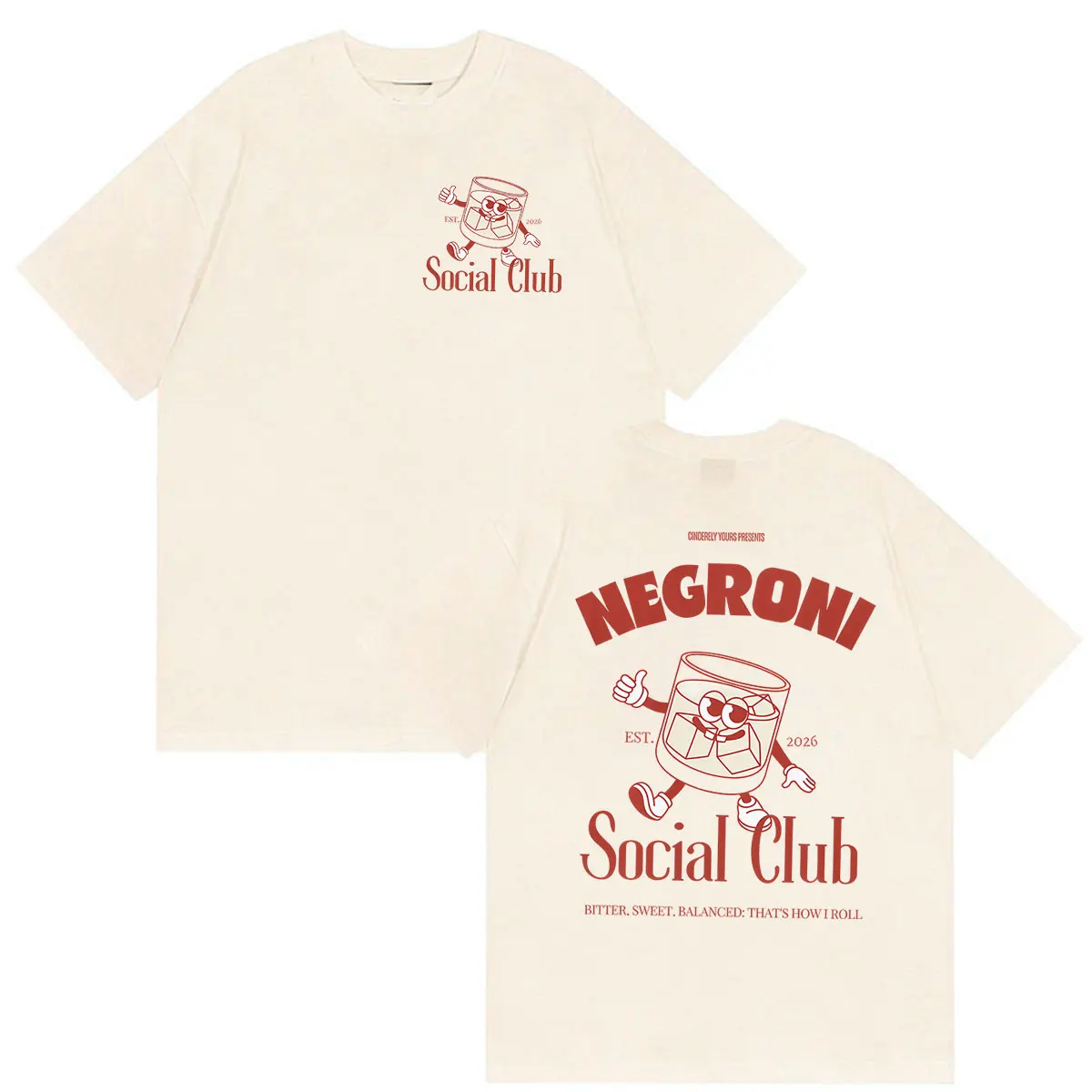 Funny Negroni Social Club Retro Cocktail T Shirts Men Women Harajuku High Quality Cotton T-shirt Clothing Fashion Oversized Tees