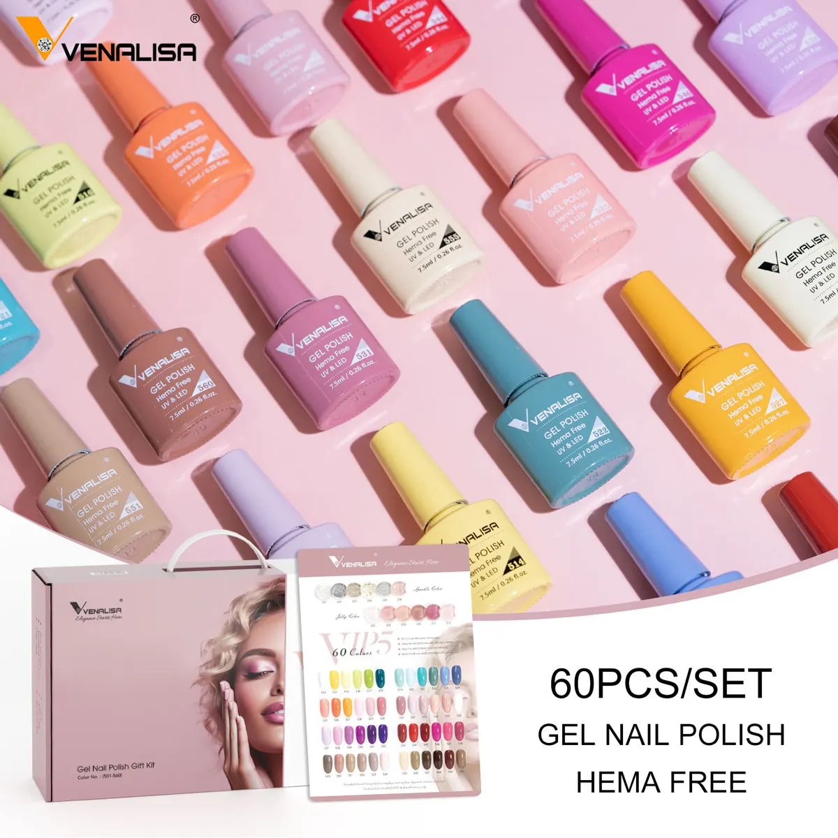 VIP5 VENALISA Gel-Nagellack-Set, Hema Free Nude Pink Glitter, wunderschöne Farbe, Nagelmaniküre, Soak Off UV-LED-Nagelgel-Lack-Set – Detail 3