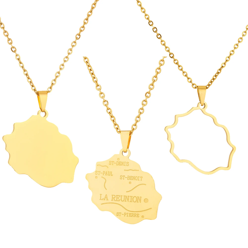France Reunion Island Map City Pendant Necklace Stainless Steel Men Women Gold Silver Color l'île de la Réunion Jewelry Gift