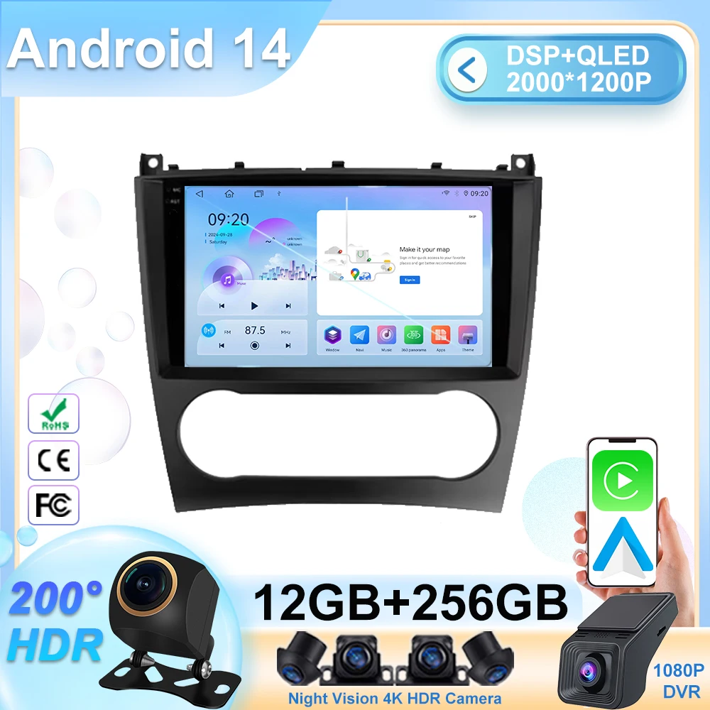 

Android 14 For Mercedes Benz C-Class C Class W203 W209 C180 C200 CL203 C209 A209 2004-2011 Car Stereo Carplay Multimedia Radio