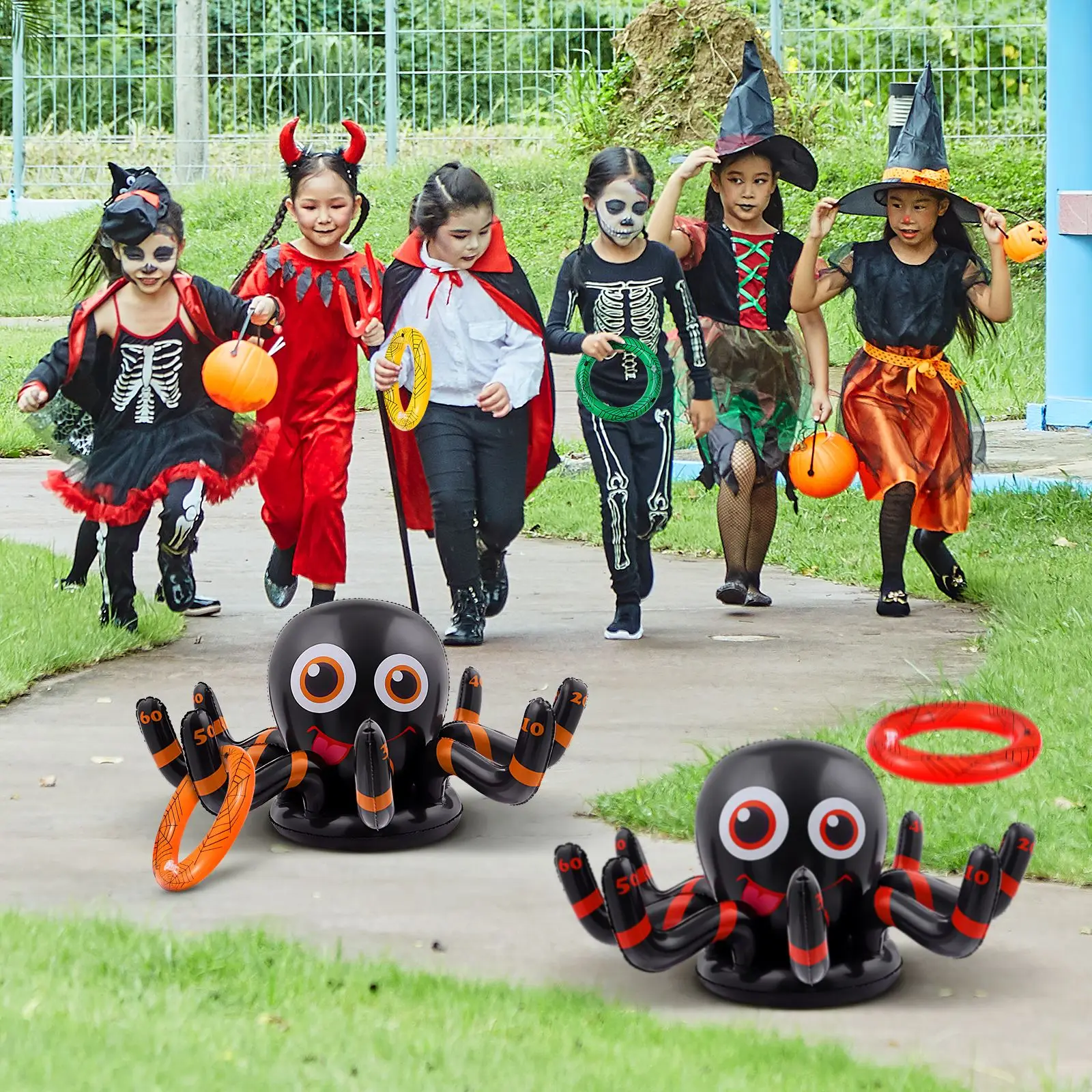 TOYVIAN 2pcs Halloween Party Spider Inflatable Ring Toss Party Favors for Adults Children Outdoor Indoor Set