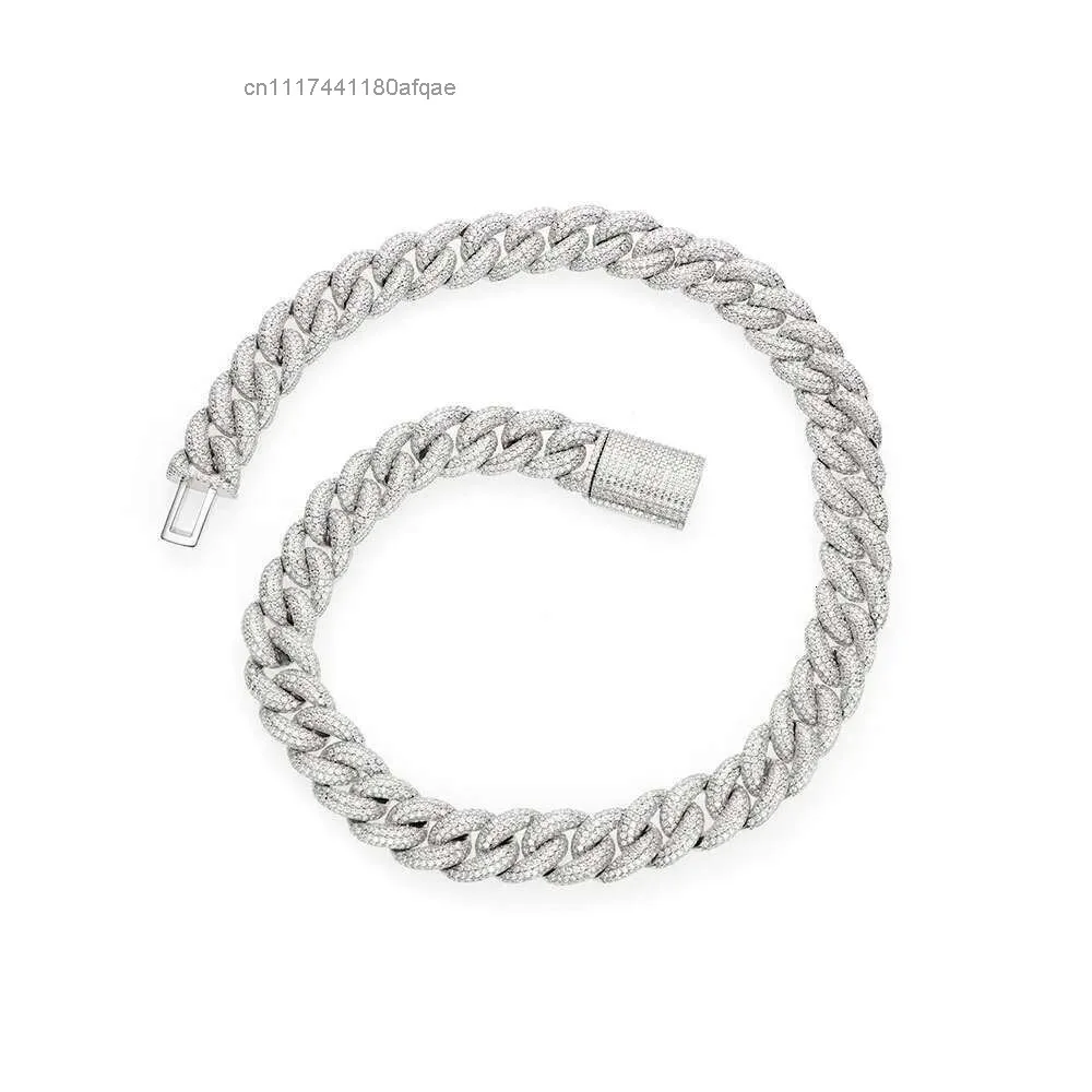 Hip Hop New Jewelry 15mm Cuban Chain Fashion Style Sterling Silver Moissanite Necklace for Men.