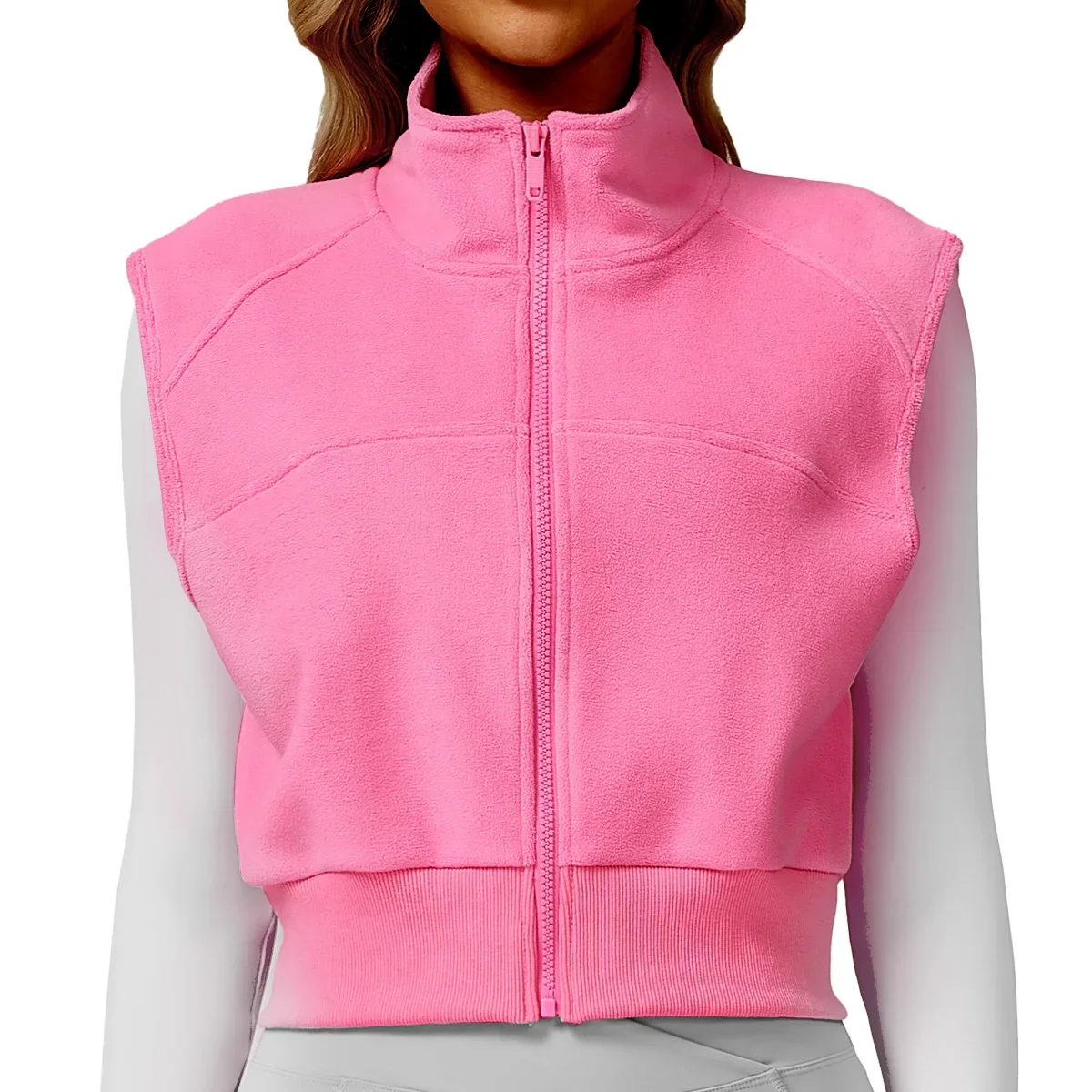 

New High-necked Autumn and Winter Fleece Vest, Sleeveless Outer Zippered Sports Vest, Outdoor Running Sports Top