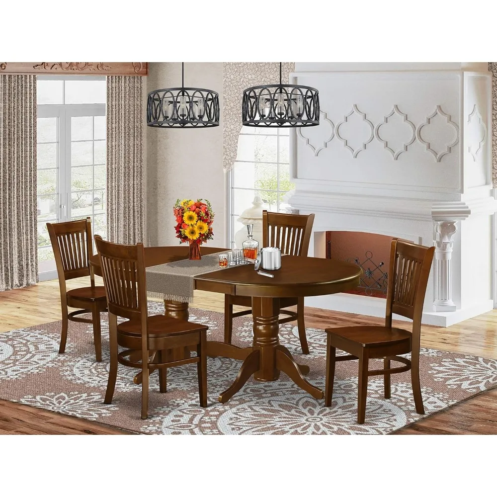 5 Piece Room Set Includes an Oval Kitchen Table with Butterfly Leaf and 4 Dining Chairs, 40x76 Inch, space saving furniture