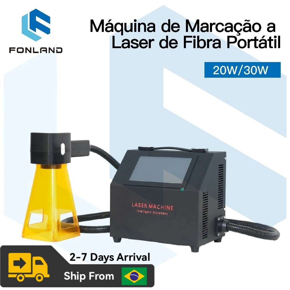 Máquina de marcação a laser de fibra portátil FONLAND 20W, máquina de gravação a laser para aço inoxidável e couro