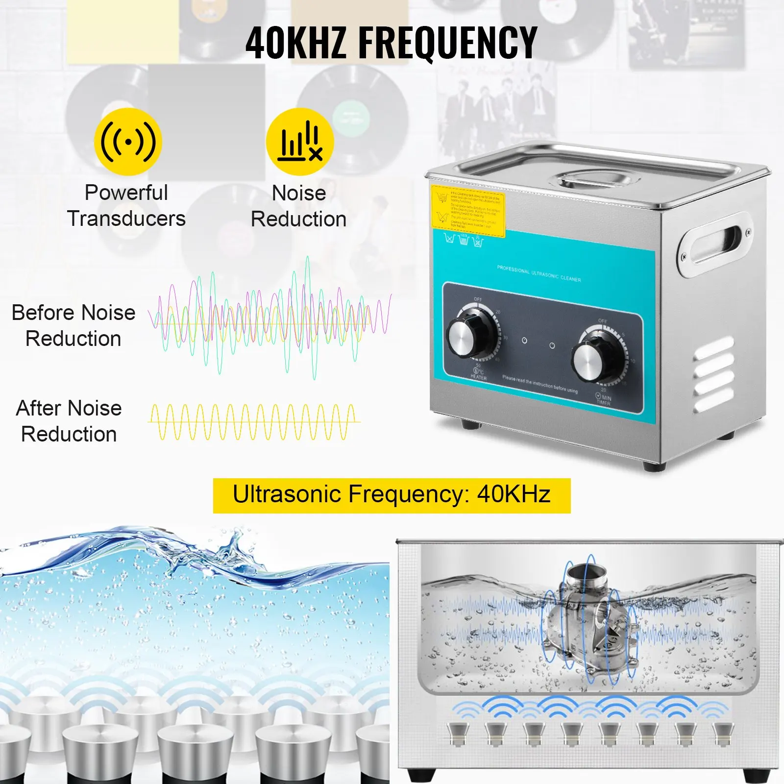 Knob Ultrasonic Cleaner 3L 40kHz Ultrasonic Cleaning Machine With Heater & Timer for Cleaning Jewelry Eyeglasses Watches