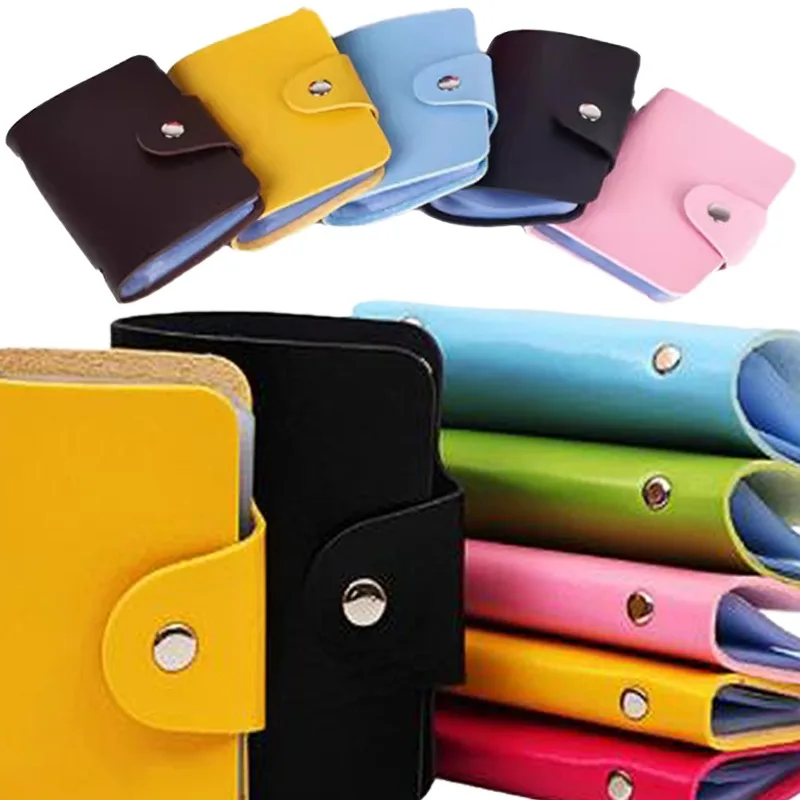 

PU Leather Function 24 Bits Button Card Case Men Women Business Card Holder Credit Passport Bag Slot ID Passport Card Wallets