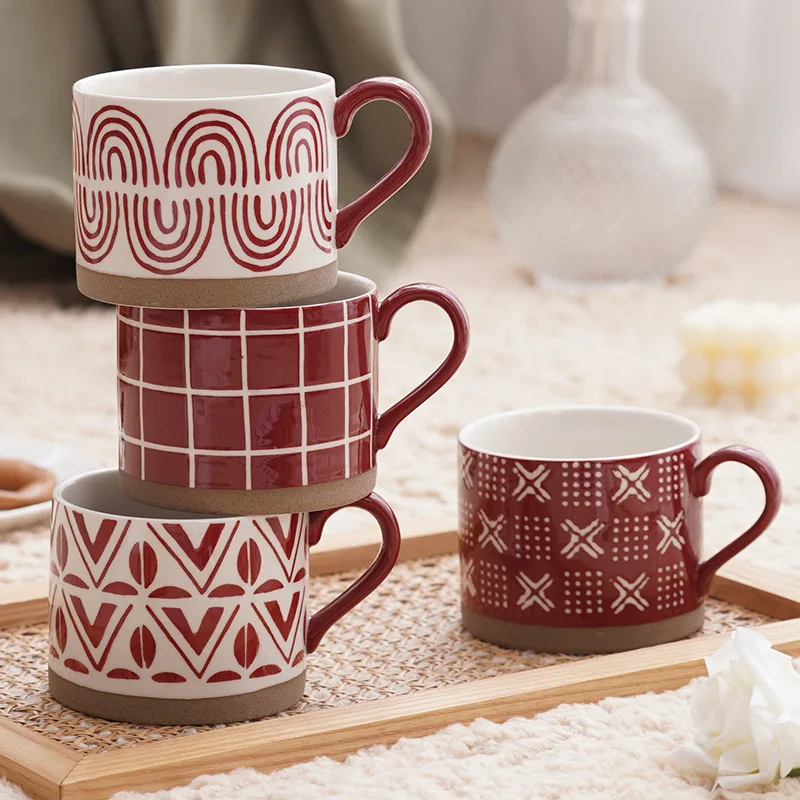 

Large capacity coffee cup hand-painted rough pottery frosted red ceramic cup coffee cup cup