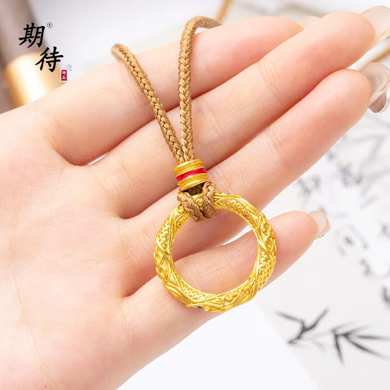 

Chinese Mythological Figure Nezha Artifact, Sand Gold Qiankun Circle Necklace, Classical Jewelry