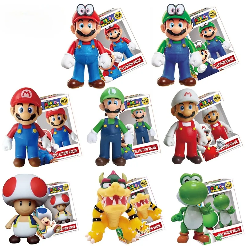 POP Super Mario Bros Anime Figure Toys Dolls Model Set Luigi Yoshi Donkey Kong Mushroom for kids birthday Christmas Gifts