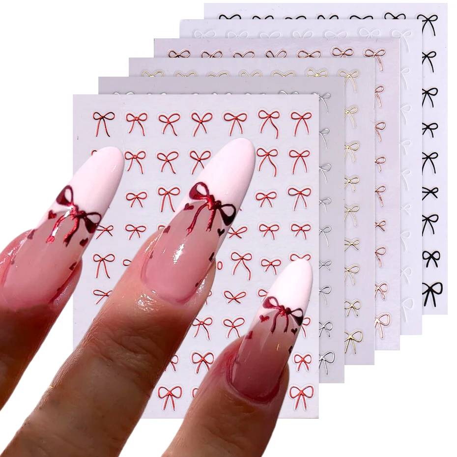 6pcs/set 3D Small Bow Ribbon Bowknot Y2K Nail Sticker MIni Kawaii Japanese Adhesive Decals Nail Art Manicure Decorations DIY