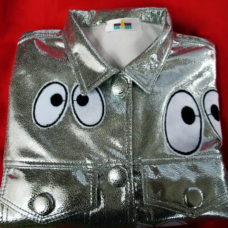 Costumi Hip Hop per adulti Manica lunga Pelle laser Argento Giacche corte Giacca rock Giacca da ballo jazz Rave Outfit XS1742