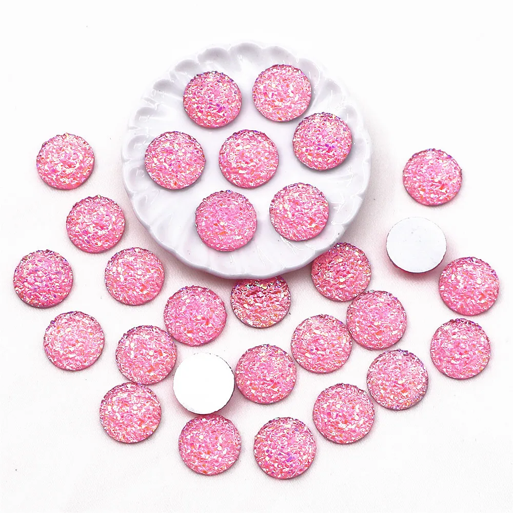 100pcs 12mm Round Resin Shiny AB Druzy Stone Surface Rhinestone Flatback Cabochon DIY Decorative Craft Scrapbooking Accessories