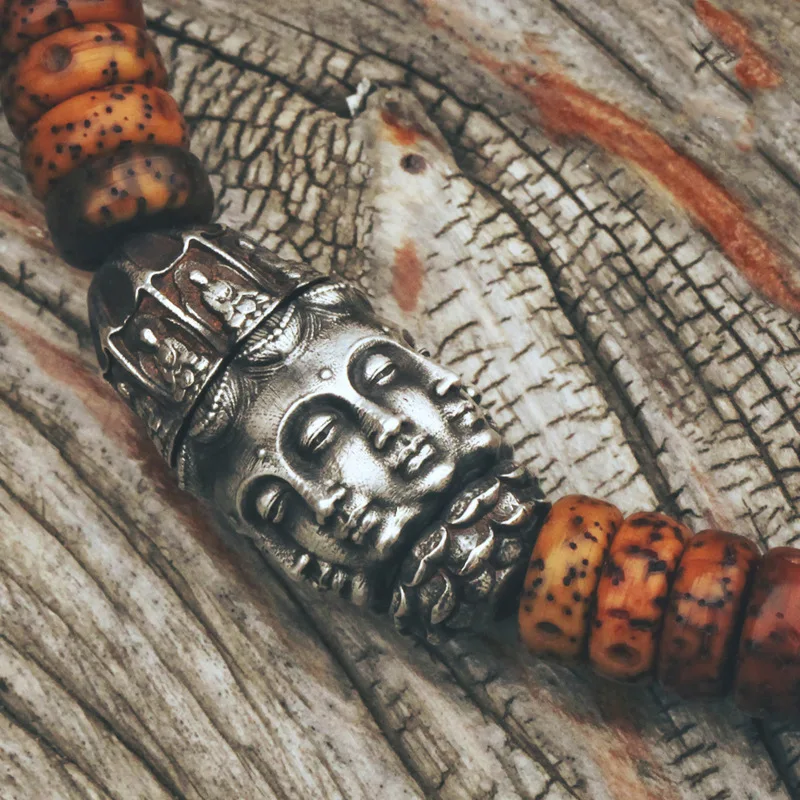 Copper Silver Plated Infinite Bucket Eight Sided Buddha Head Rotating Lotus Seat With Bead Bracelet Accessories Pendant Made Of view 3