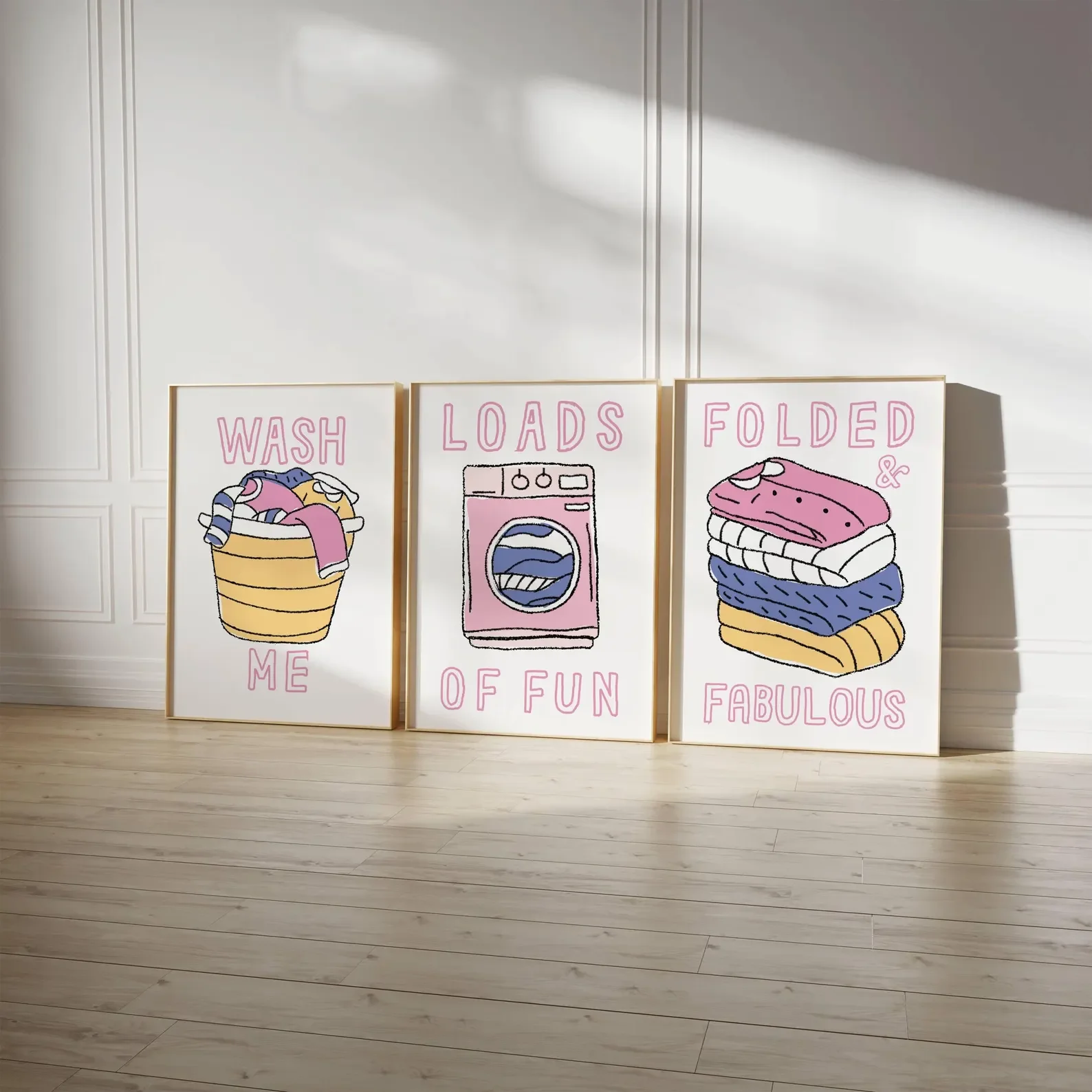 3PCS Pink Laundry Room Wall Art  Loads of Fun Poster  Bathroom Decor Trendy Laundromat Poster  Canvas Paintings for Room Decor