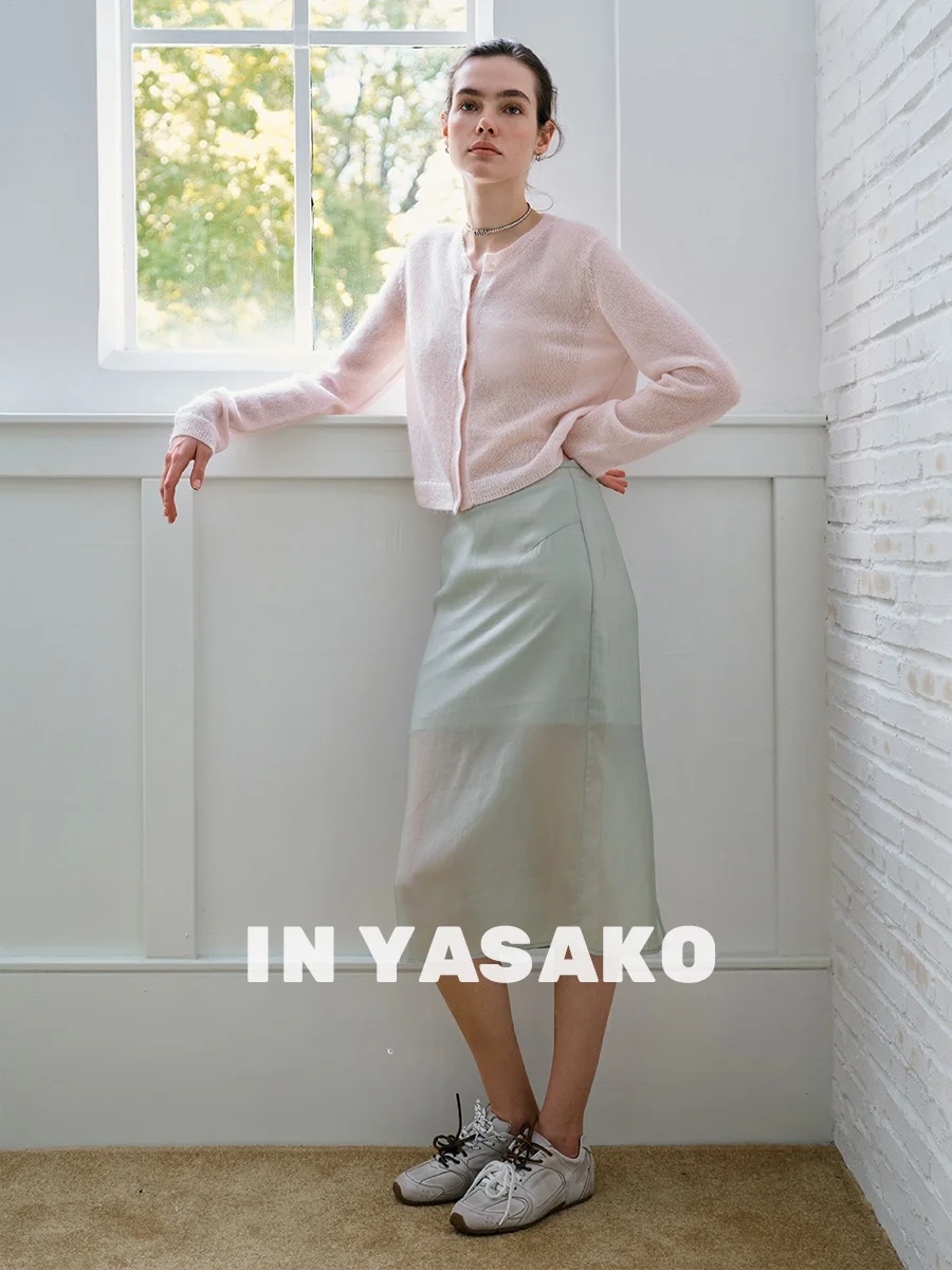 

Юбка Yasako из медного аммиака, прозрачная, легкая, драпированная, для похудения, для поездок на работу, миди, цвет H-Line