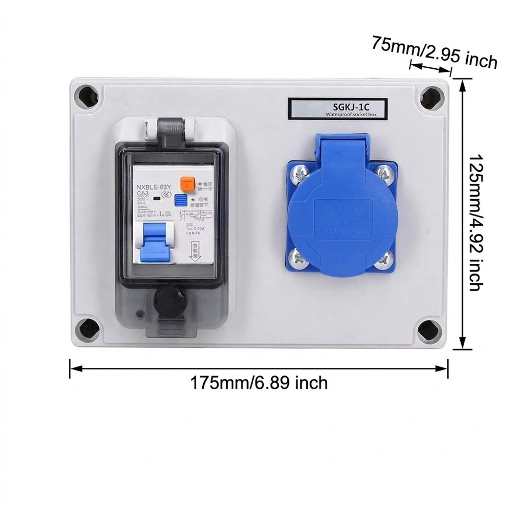 for IP54 Wall Power Distributor 16A 250V 1P+N Rated with 63A Breaker and IP67 Transparent Casing for Long Life Use