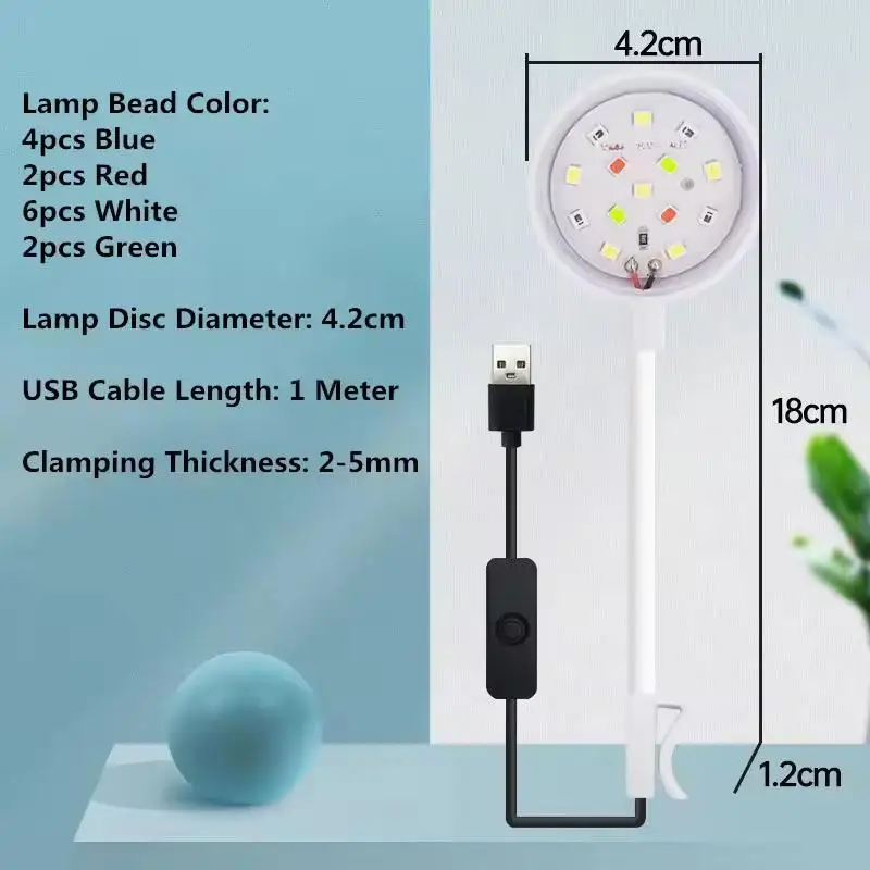 Aquarium Light With Adapter LED Clip On Fish Tank Light, Small Full Spectrum USB Light 360° Rotation Lighting