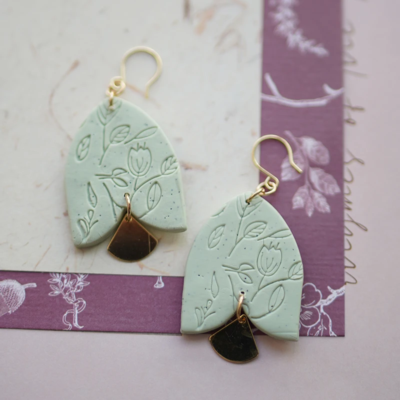 Multi Shapes Pale Colors Sandy Effect Leaves Pattern Special Metal Polymer Clay Vintage Elegant Earrings Jewelry Stud Sets Party